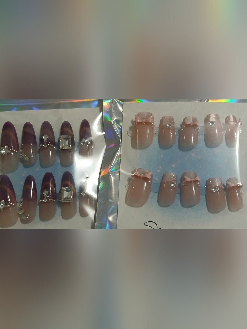Press On Nail Set Of 2 with Pink Bow Accents - Fashion Press-On Nails.